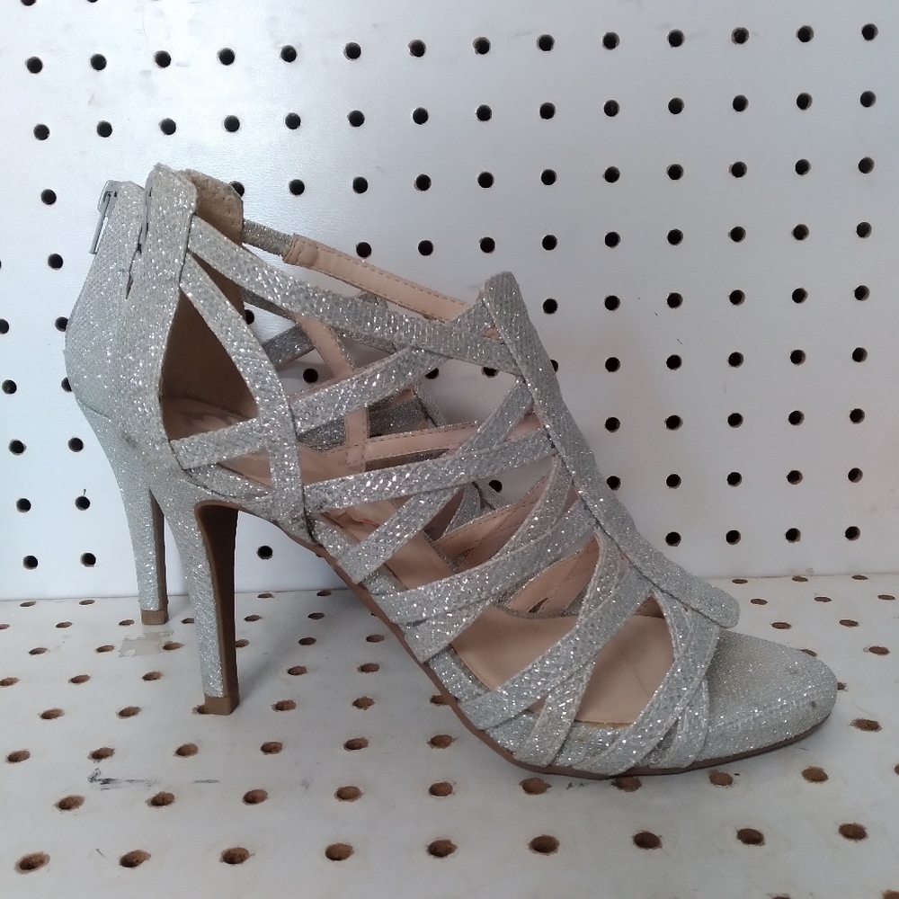 Fergalicious | Silver Sandals | Women Strappy 4" High Pedded Back Zip Gage-style